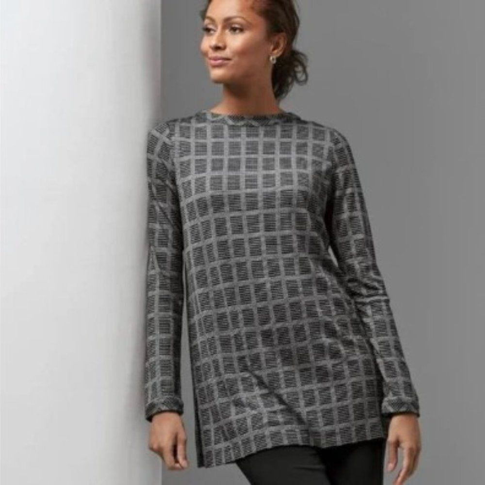 J. Jill Wearever Collection Black and Gray Geometric Windowpane Tunic Size XS